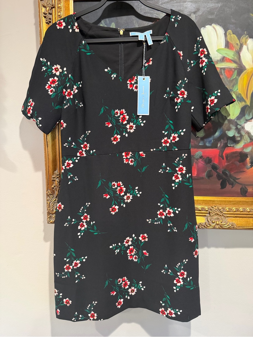 Draper James Black Shift Dress with Red & Green Floral